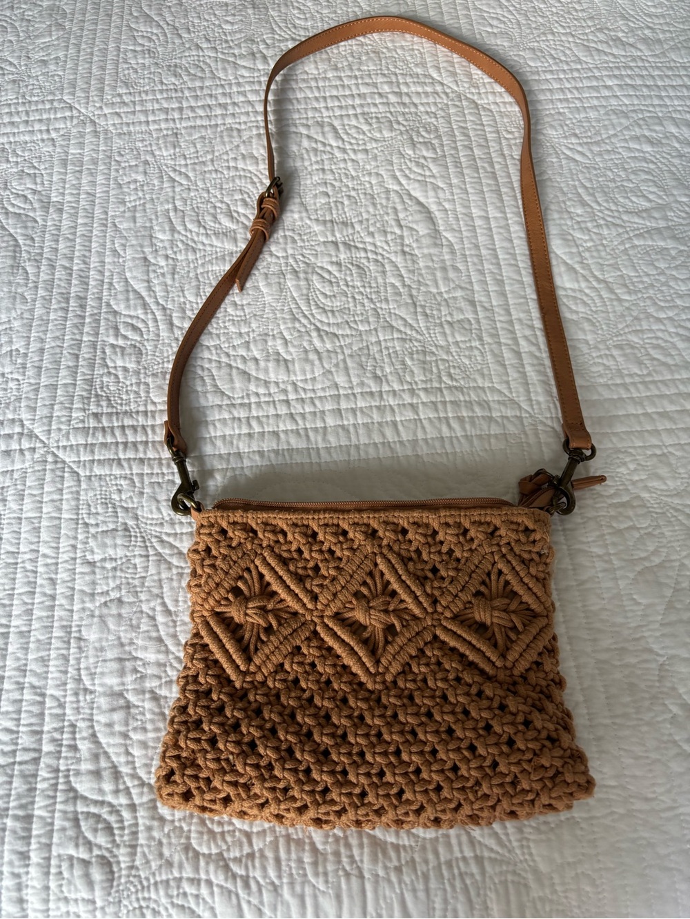 Woven Crossbody Bag in Camel